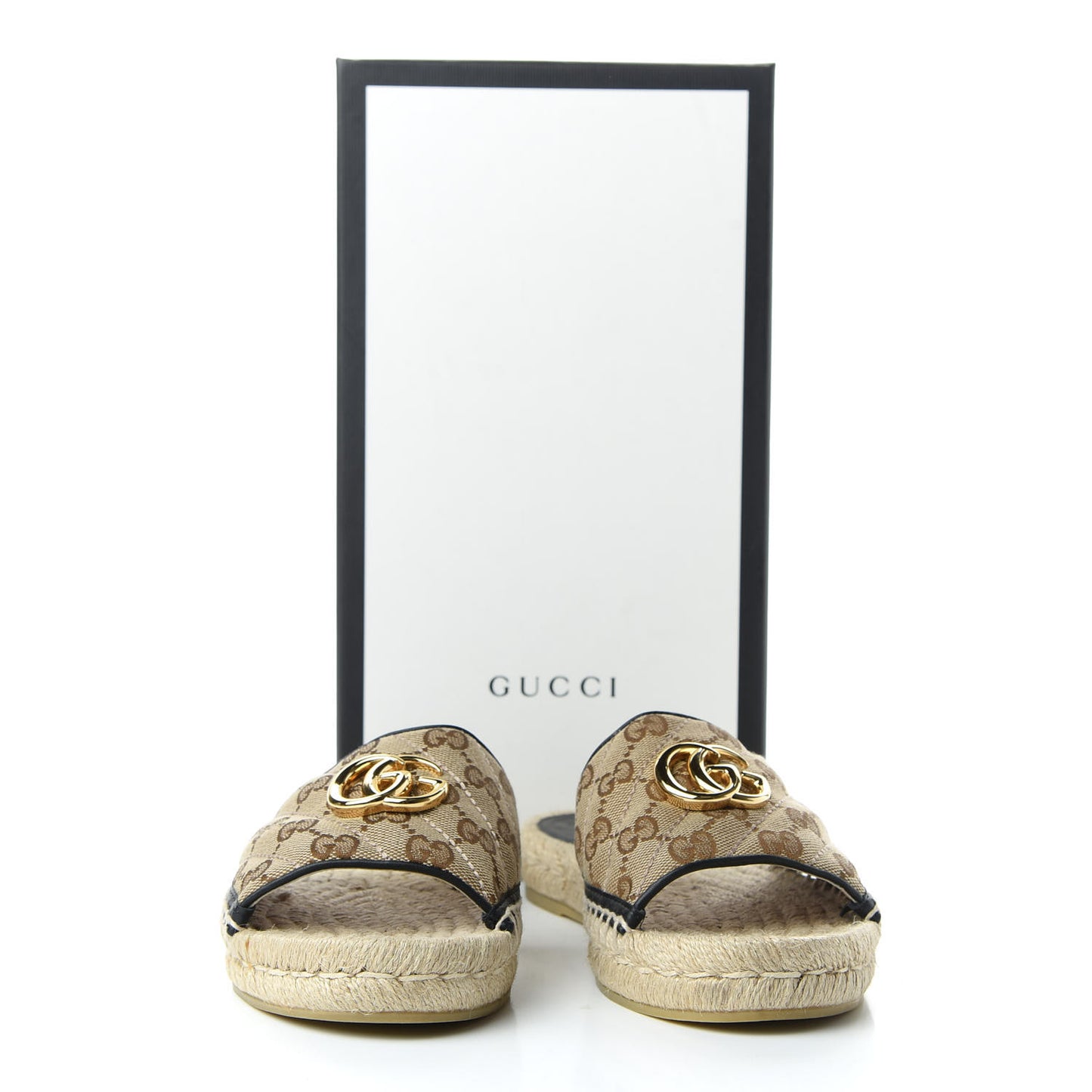 Monogram Matelasse GG Marmont Espadrille 20mm Slide Sandals 37 Beige Ebony Black