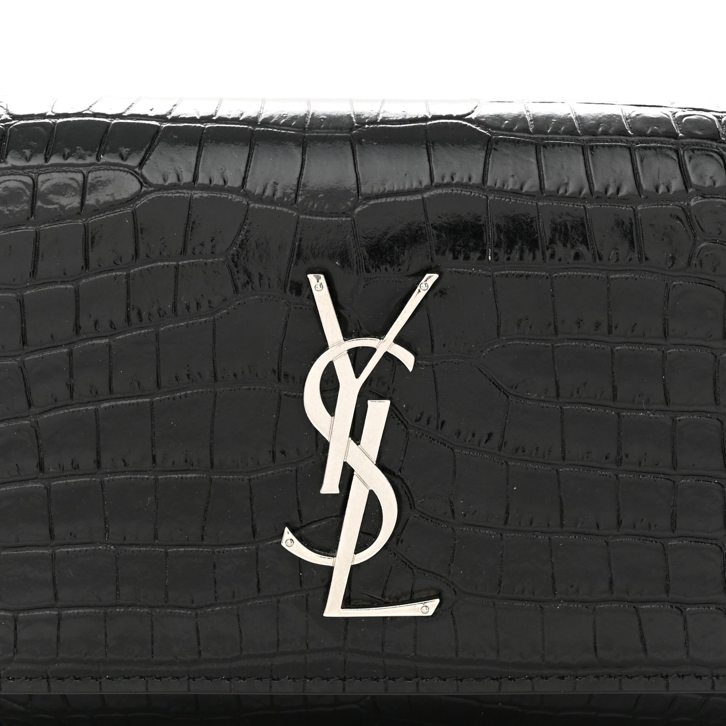 Calfskin Crocodile Embossed Monogram Kate Belt Bag Black