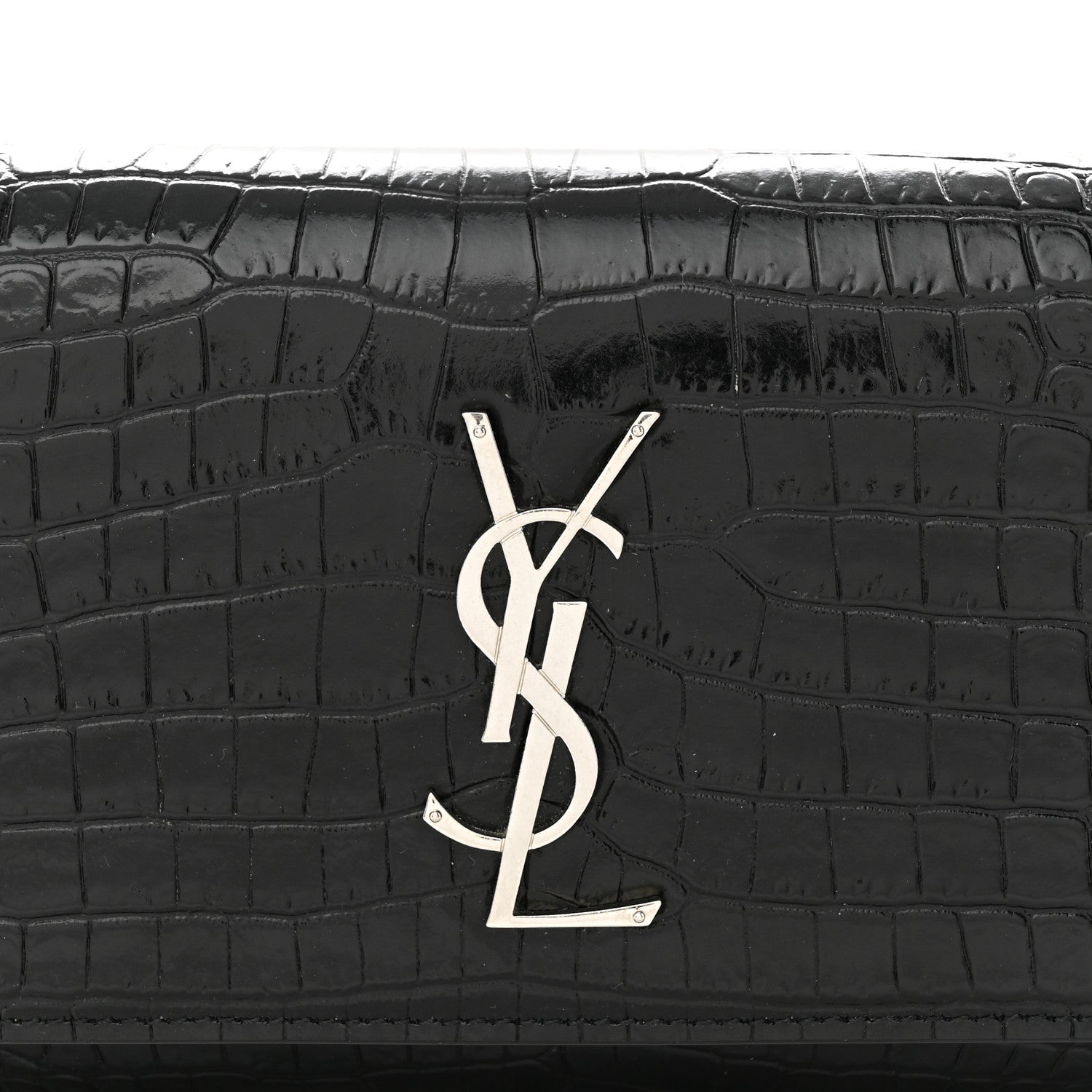 Saint Laurent Calfskin Crocodile Embossed Monogram Kate Belt Bag Black 7 of 9