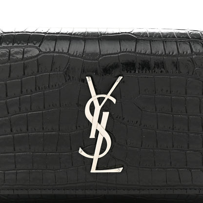 Saint Laurent Calfskin Crocodile Embossed Monogram Kate Belt Bag Black 7 of 9