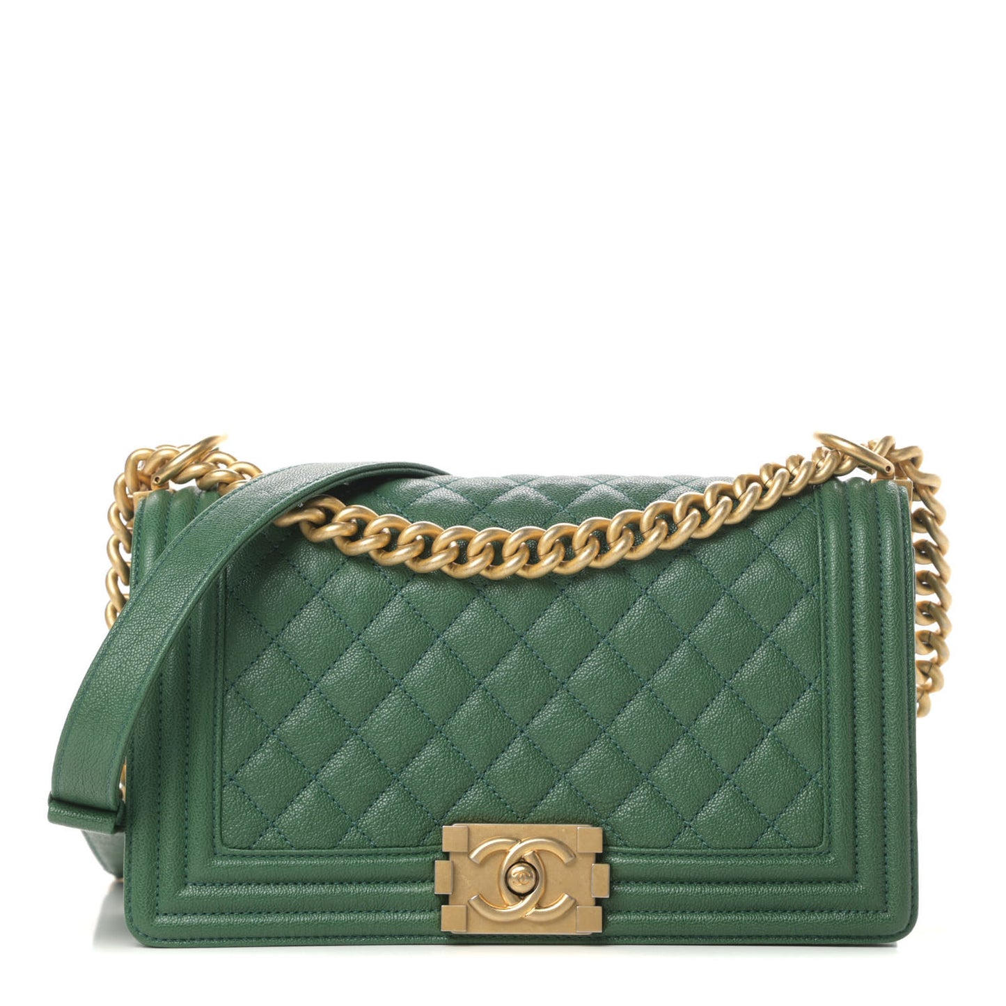 Caviar Quilted Medium Boy Flap Green