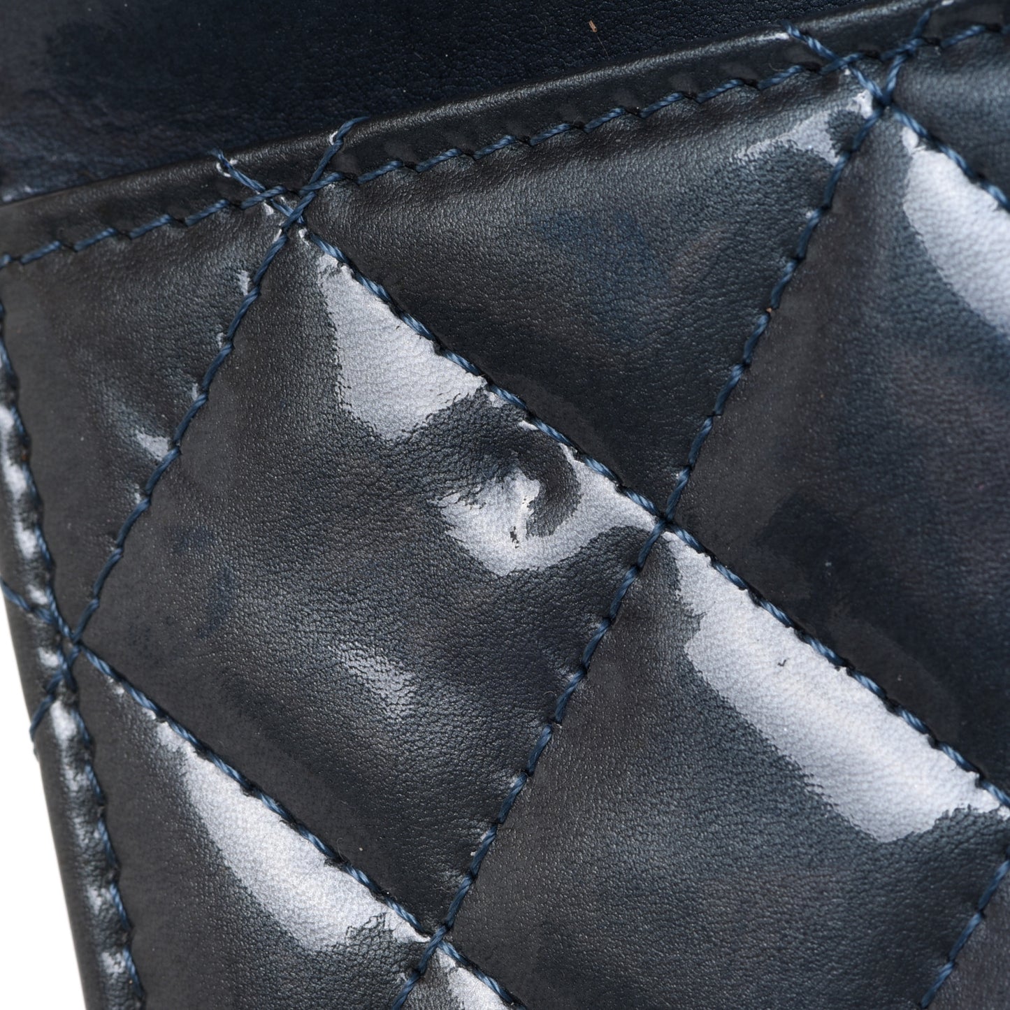 Patent Quilted Brilliant Wallet On Chain WOC Dark Blue