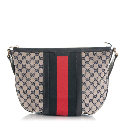 Gucci Monogram Vintage Web Medium Half Moon Hobo Navy 1 of 8