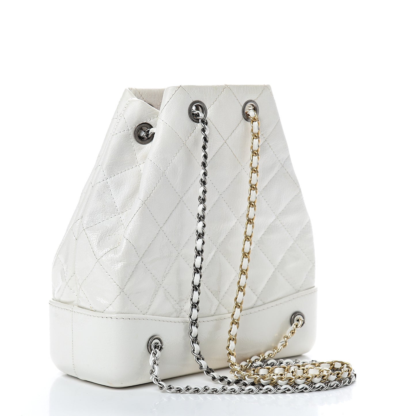 Patent Goatskin Quilted Small Gabrielle Backpack White