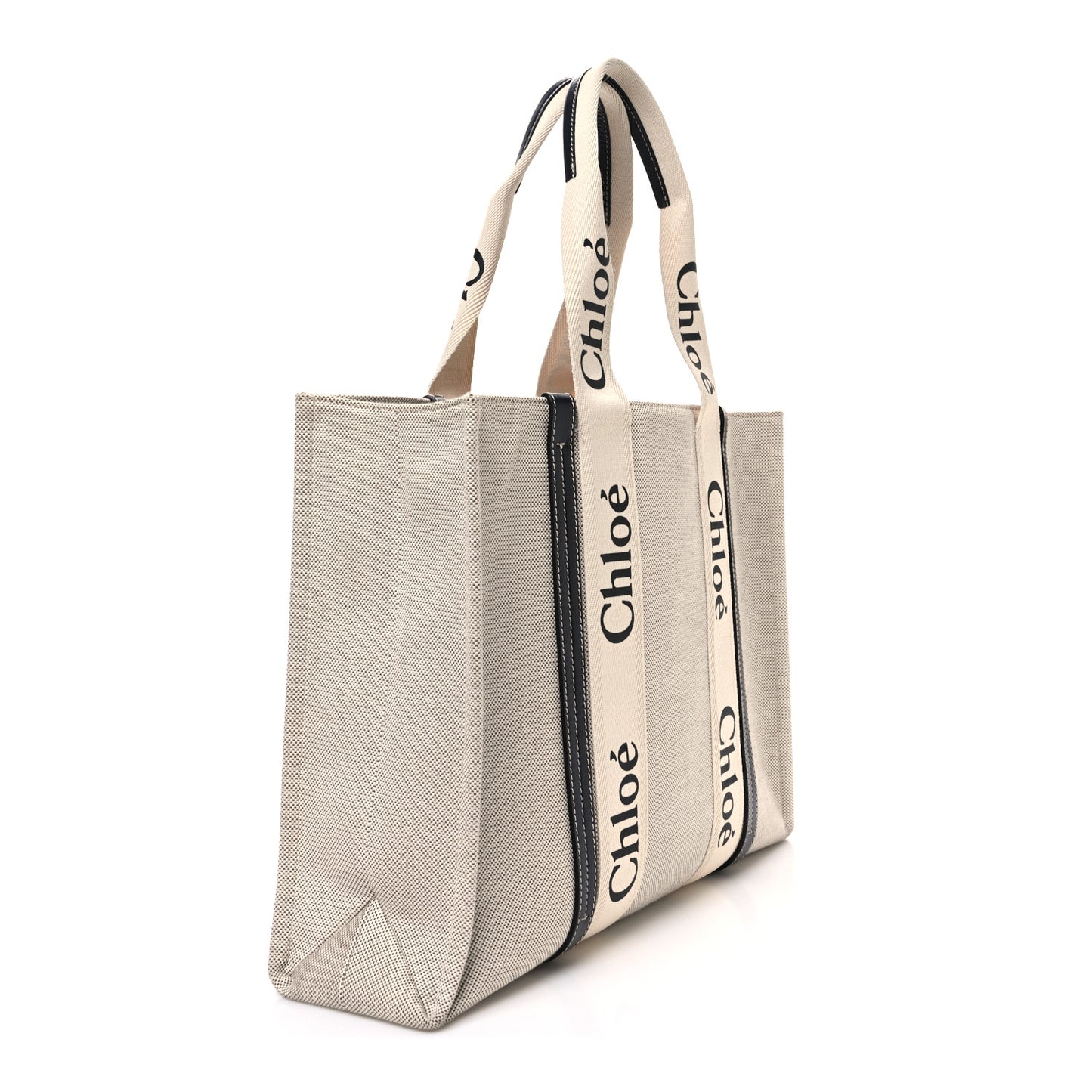 Cotton Calfskin Large Woody Ribbon Tote White Blue