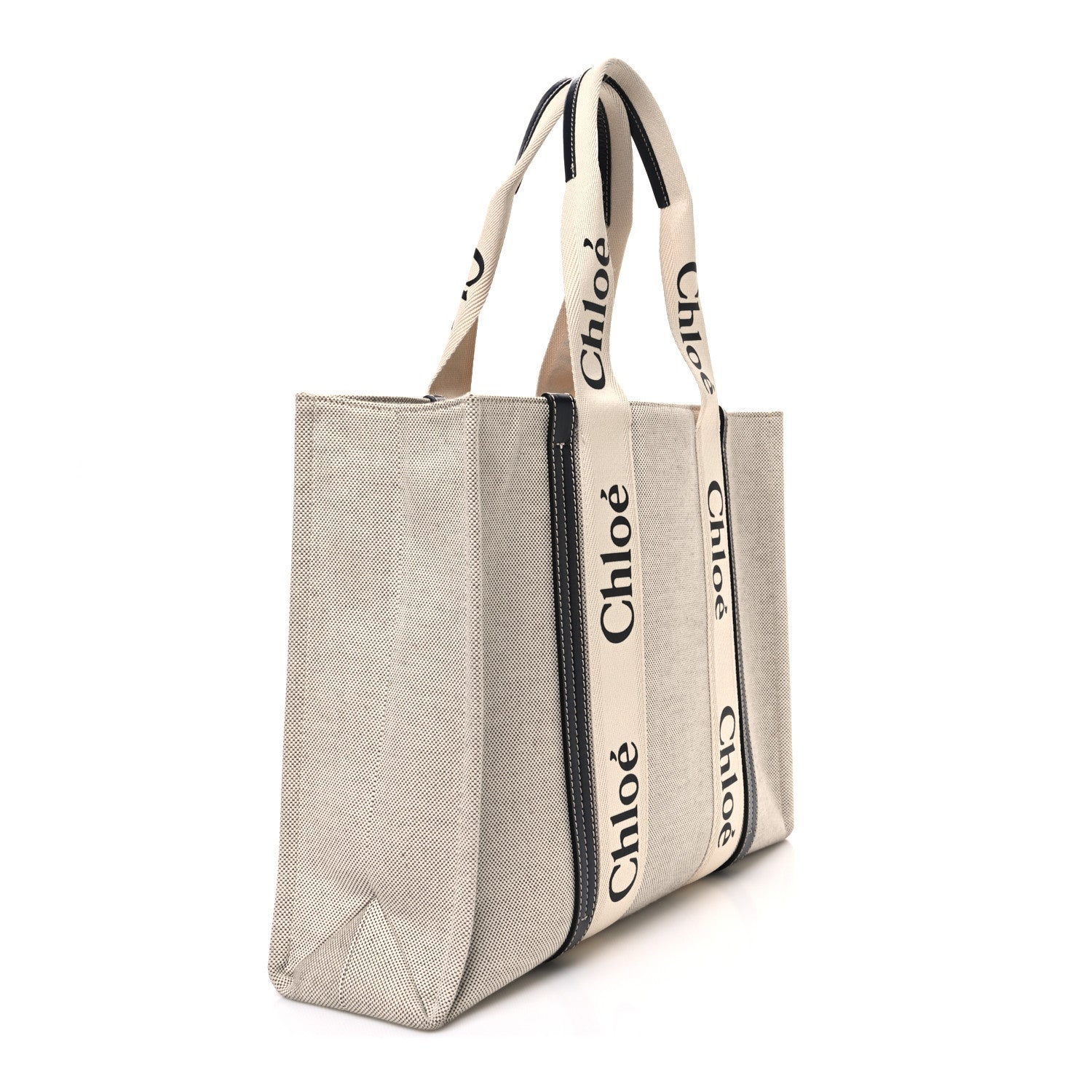 Chloe Cotton Calfskin Large Woody Ribbon Tote White Blue 3 of 10