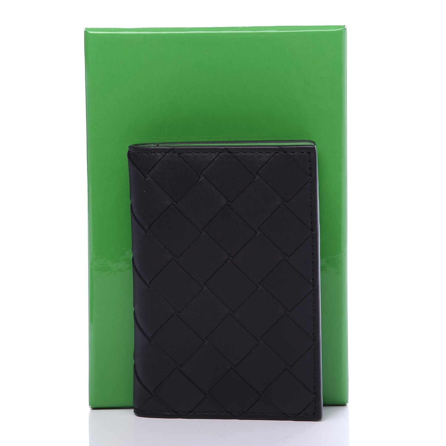 Nappa Maxi Intrecciato Bi-Fold Card Holder Black Grass