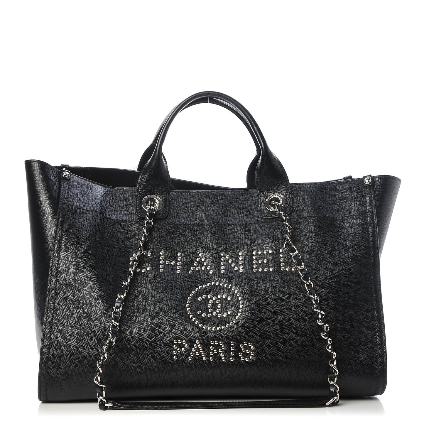 Caviar Medium Studded Deauville Tote Black