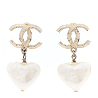 Chanel Pearl CC Heart Drop Earrings Gold 1 of 4