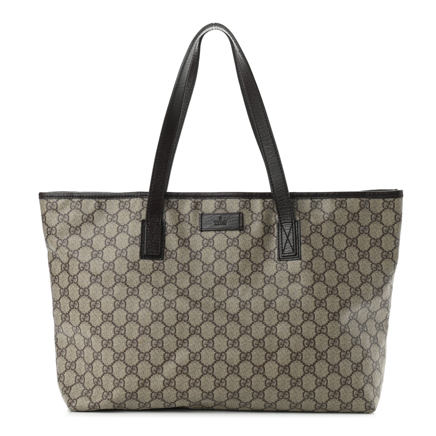 GG Supreme Monogram Medium Zippered Shopping Tote Dark Brown
