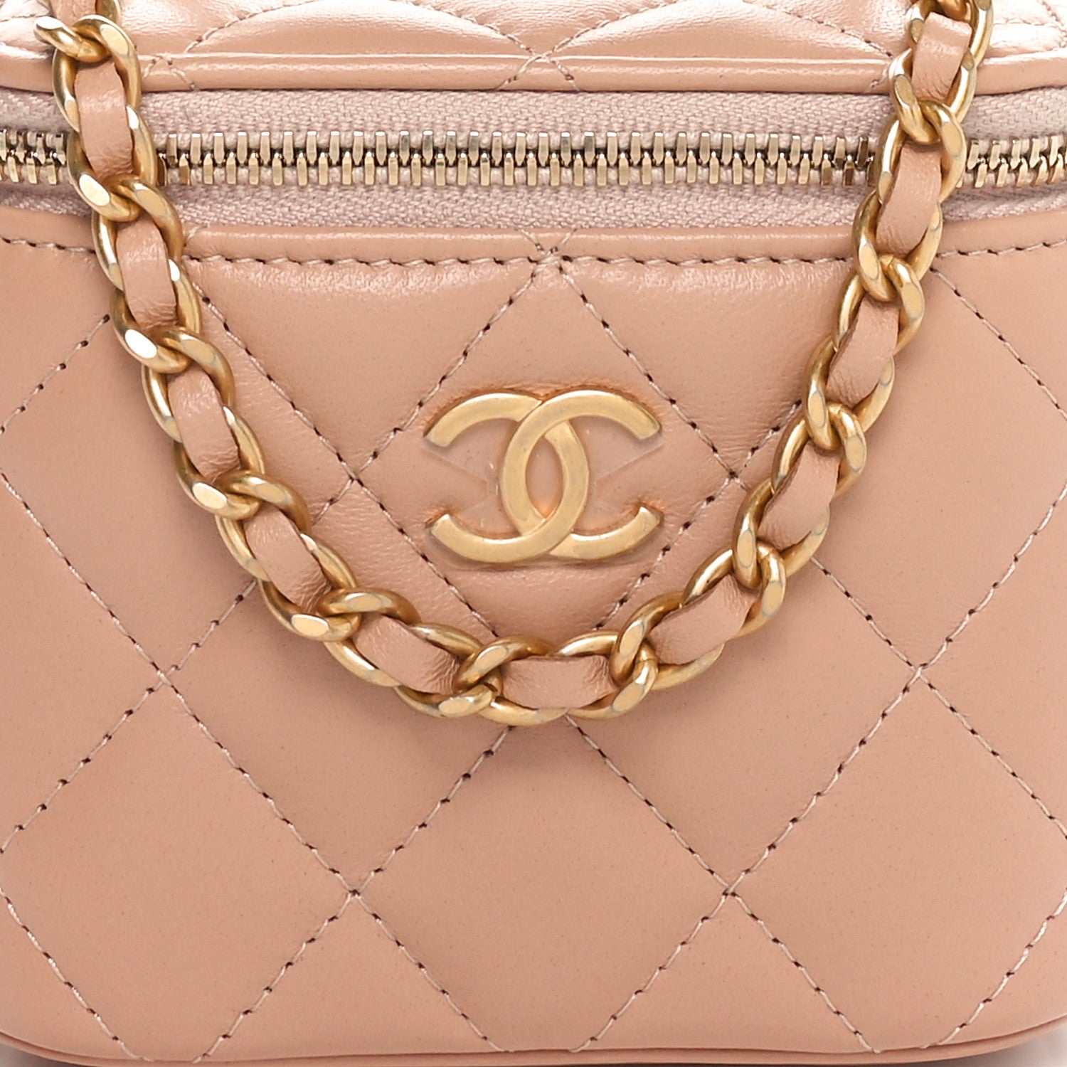 Chanel Lambskin Quilted Top Handle Mini Vanity Case With Chain Beige 8 of 11