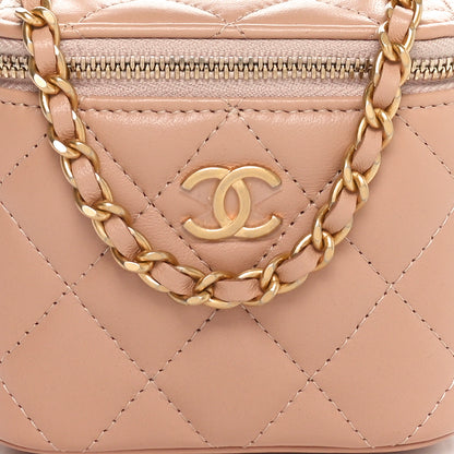 Chanel Lambskin Quilted Top Handle Mini Vanity Case With Chain Beige 8 of 11