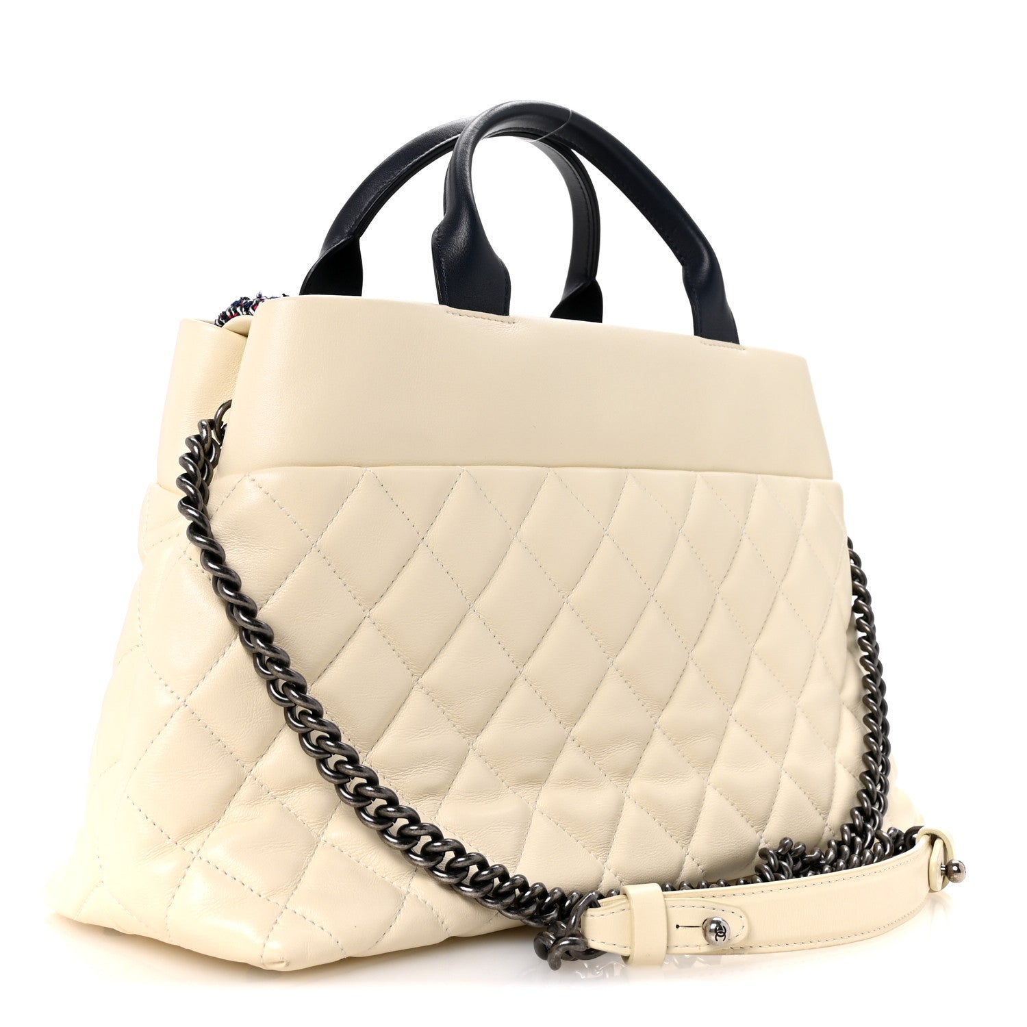 Chanel Calfskin Tweed Quilted Large Portobello Tote White Multicolor 3 of 14