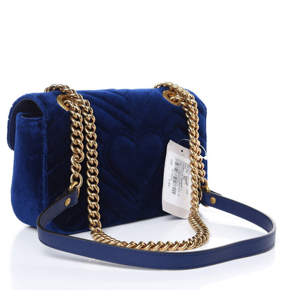 Gucci Velvet Matelasse Embroidered Mini GG Marmont Shoulder Bag Cobalt Blue 3 of 9