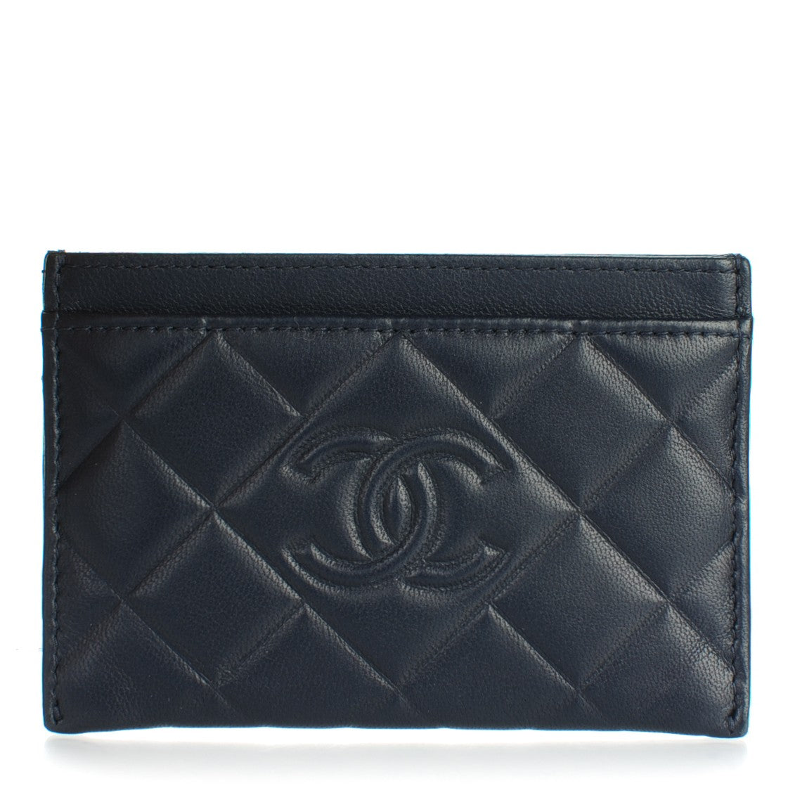Chanel Lambskin Quilted Diamond CC Card Holder Navy 1 of 8