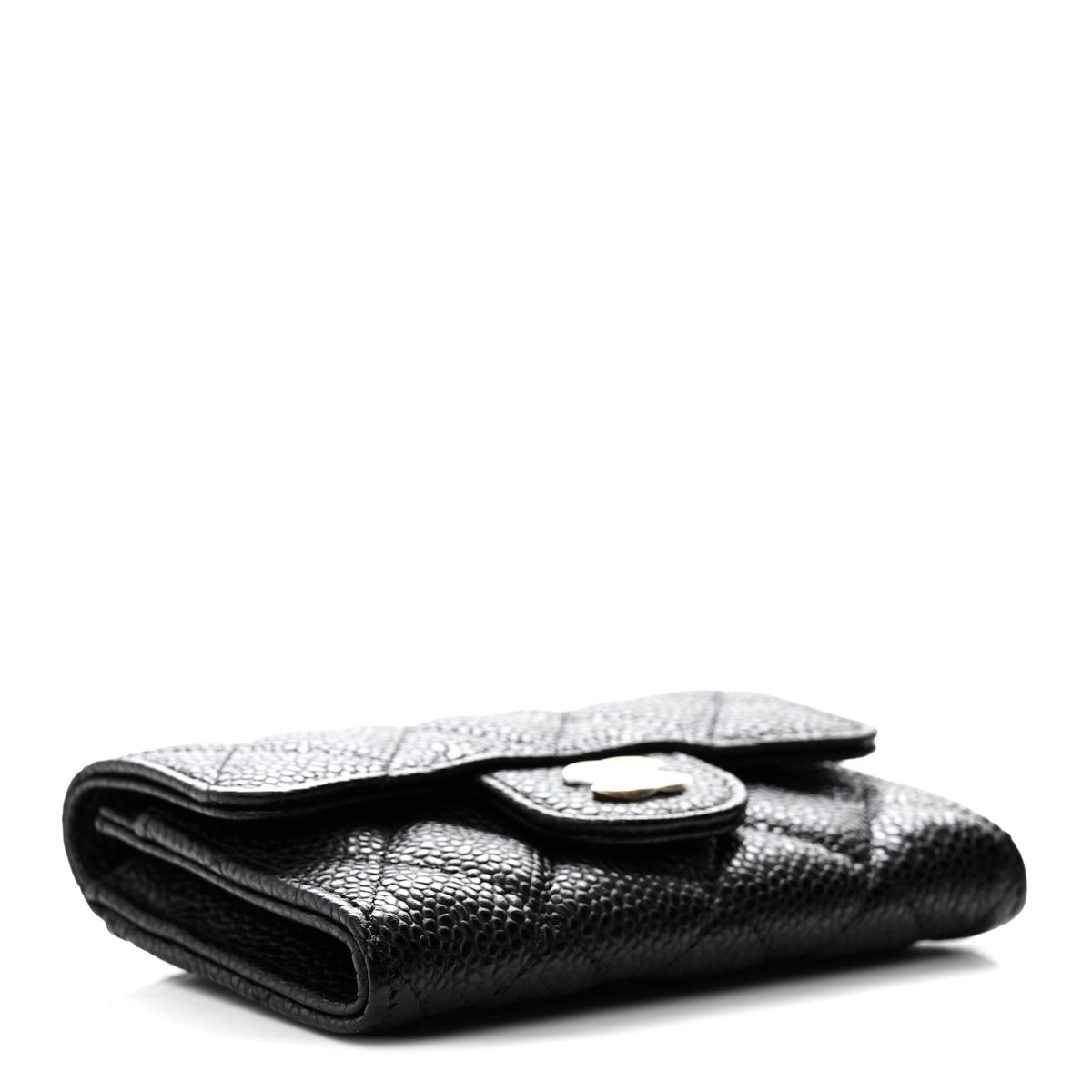 Caviar Quilted Flap Card Holder Wallet Black