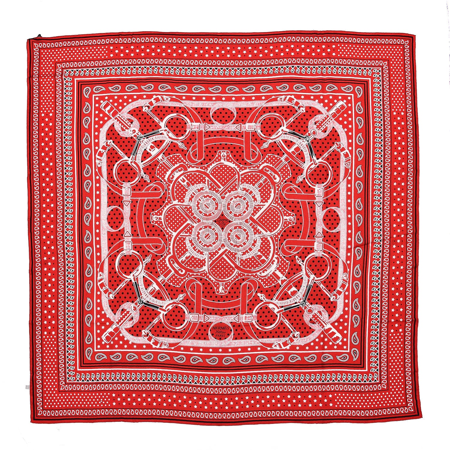 Hermes Cashmere Silk Eperon D'Or Shawl 140 Rouge Blanc Noir 1 of 5
