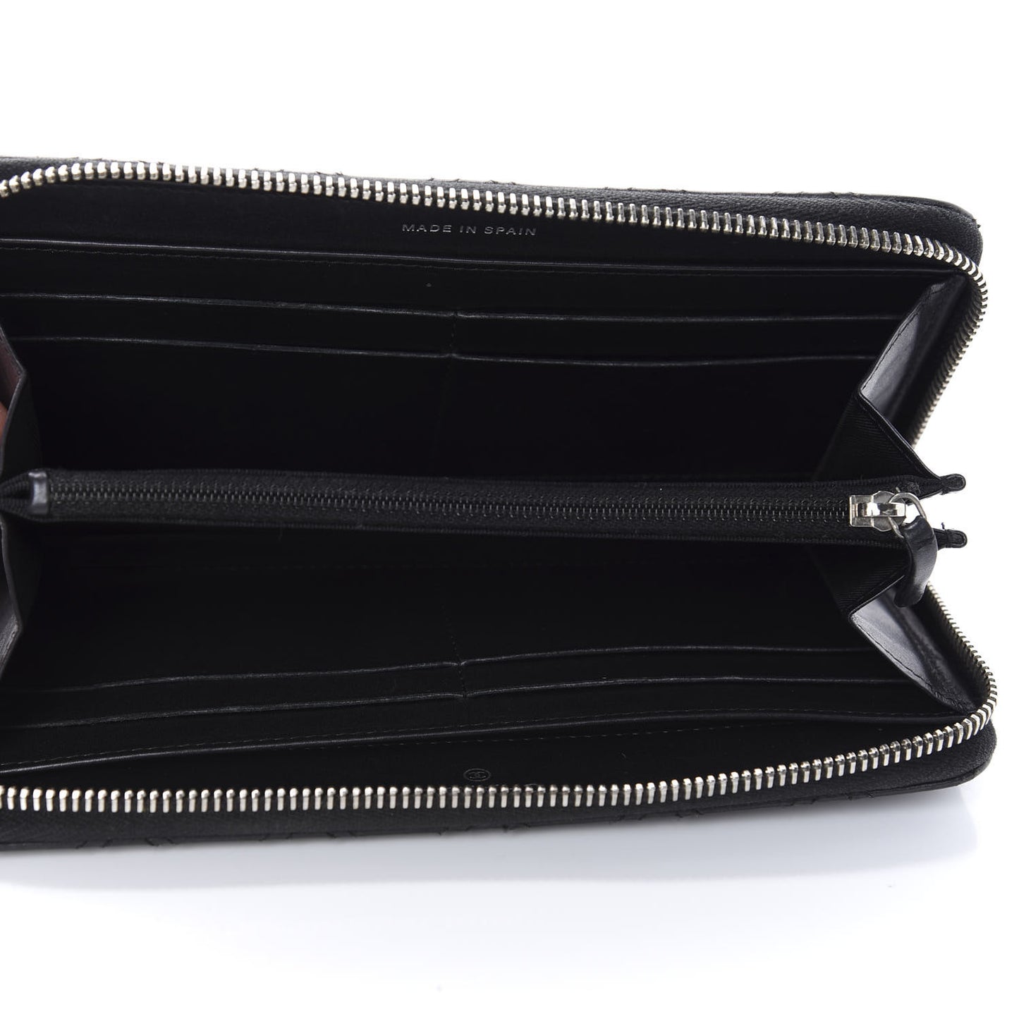 Lambskin Double Stitch Quilted Large Gusset Zip Around Wallet Black
