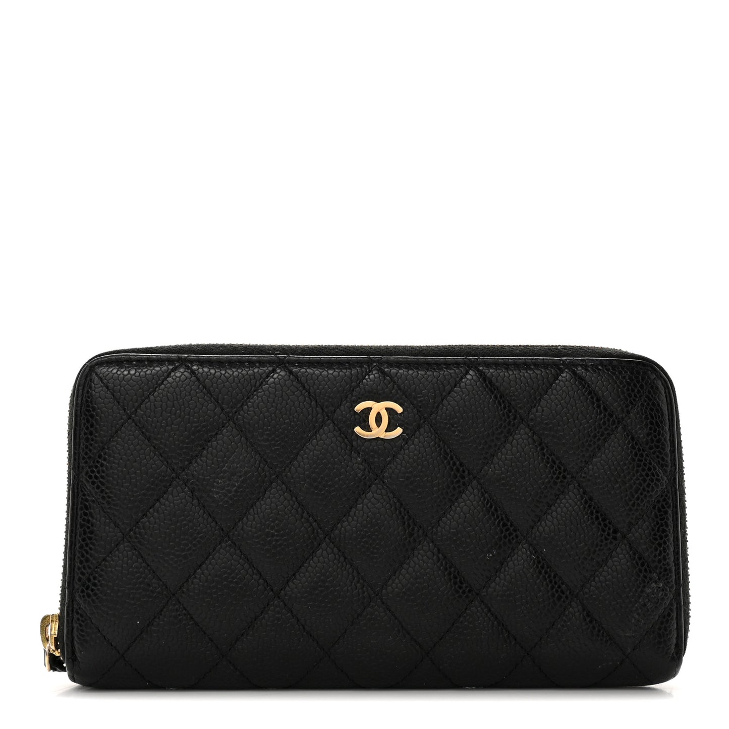 Caviar Quilted Large Gusset Zip Around Wallet Black