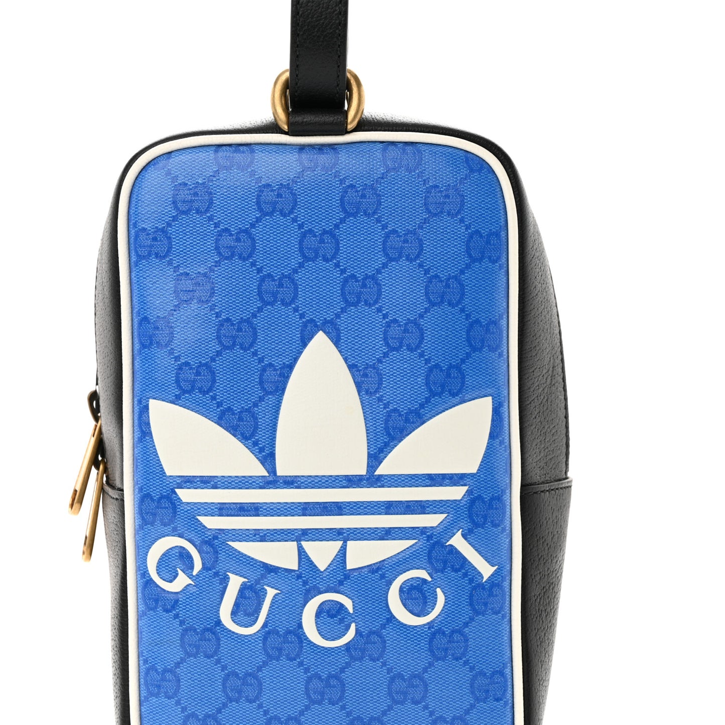 X ADIDAS Crystal Vintage Monogram Textured Dollar Calfskin Web Trefoil Logo Bag Bright Splash Off White Black