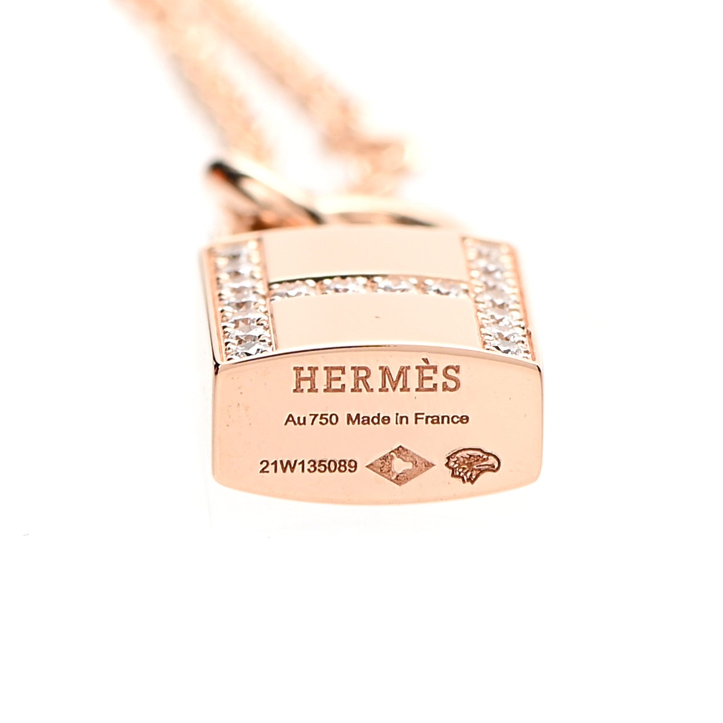 18K Rose Gold Diamond Amulettes Cadenas Pendant Necklace