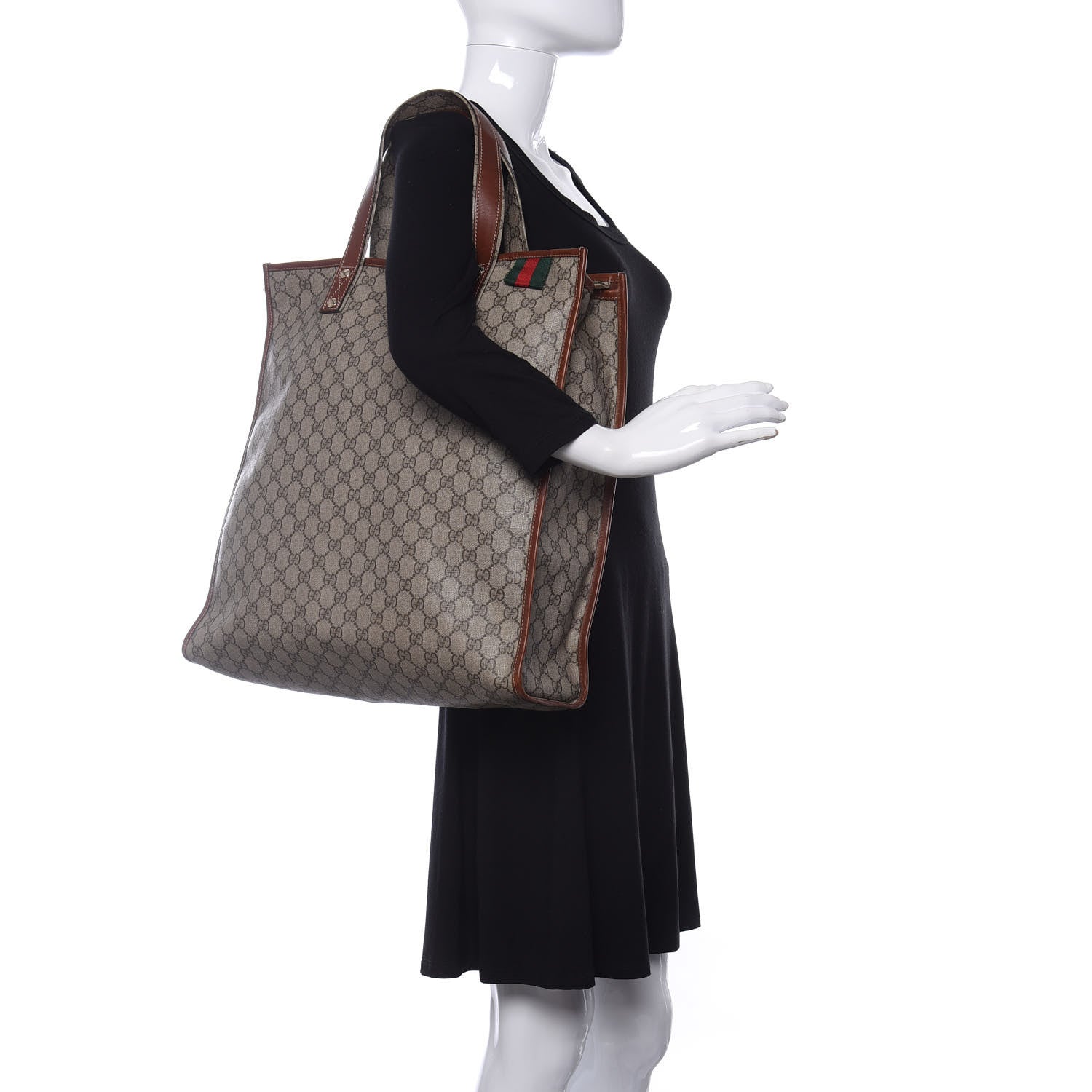 Gucci GG Plus Monogram Medium Signature Web Loop Vertical Tote Brown 2 of 14