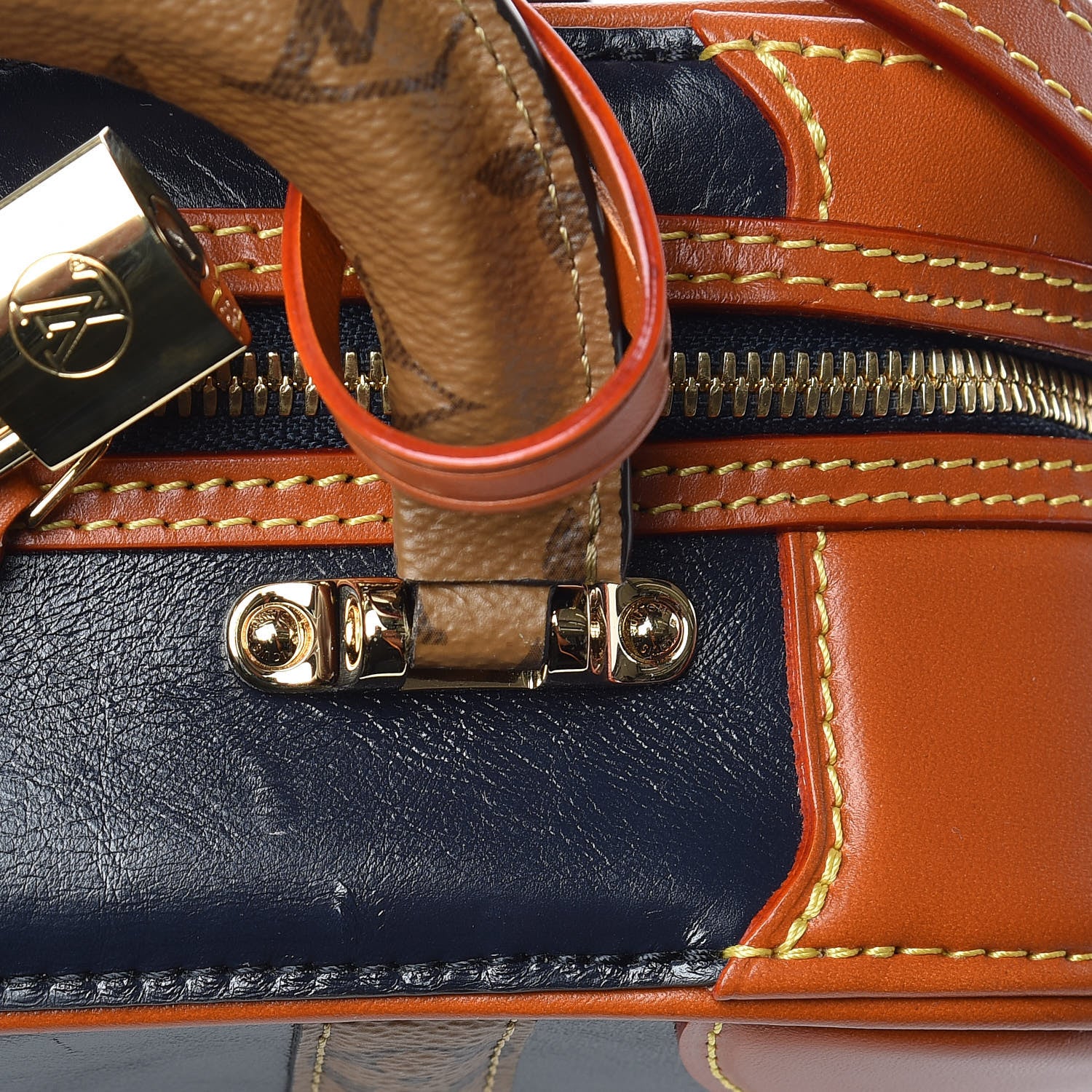 Louis Vuitton Calfskin Reverse Monogram Valisette PM Navy Caramel 11 of 12