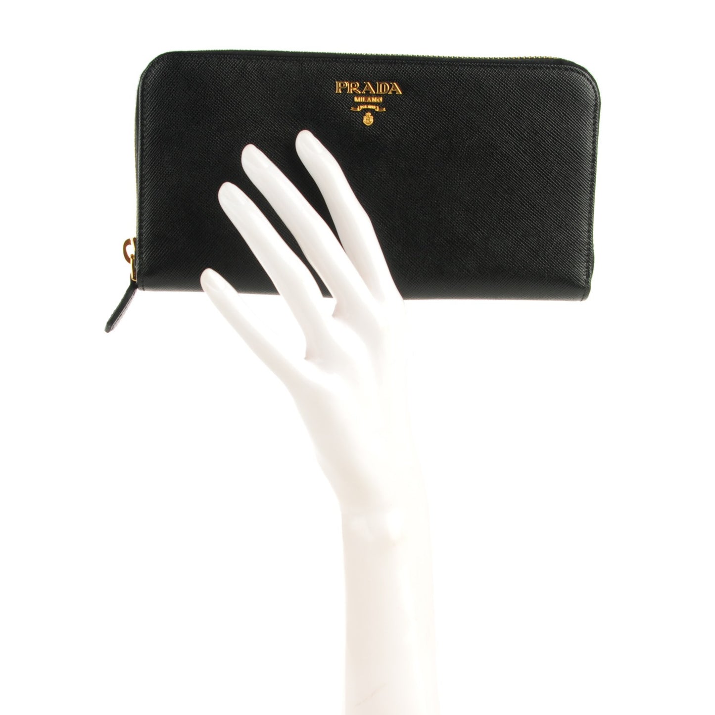 Saffiano Metal Zip Around Wallet Nero Black