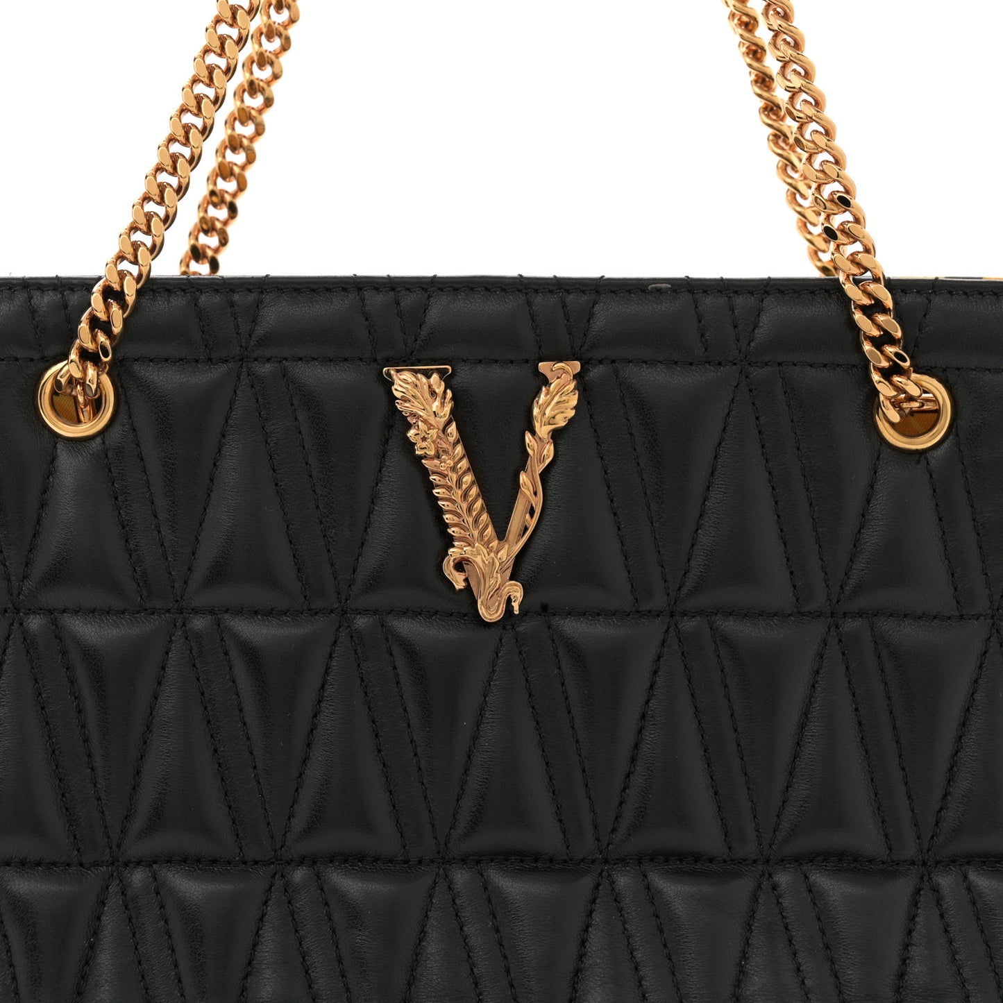 Nappa Barocco Quilted Small Virtus V Chain Shoulder Bag Black