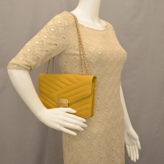 Calfskin Gabrielle Chevron Flap Yellow