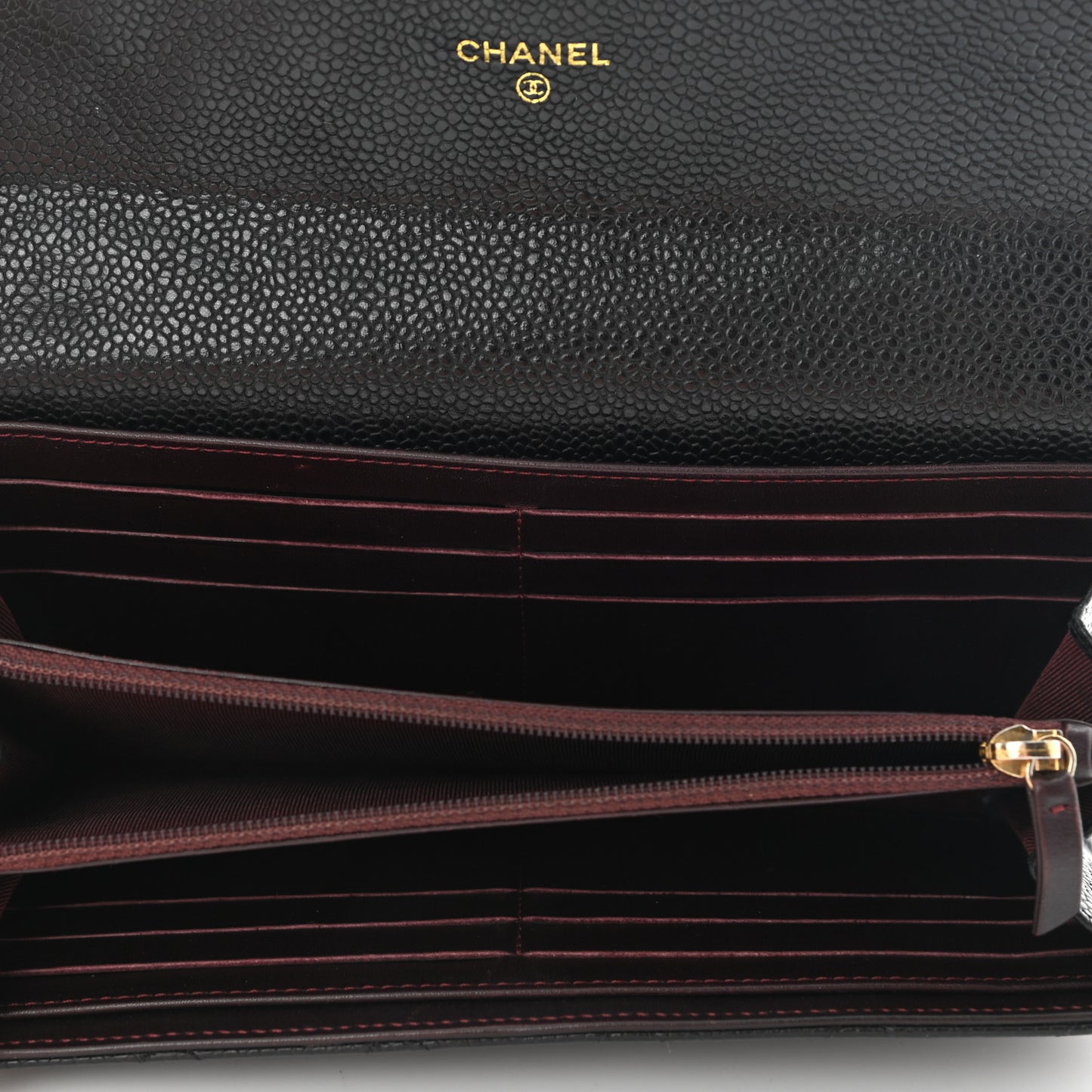 Caviar Quilted Large Gusset Flap Wallet Black
