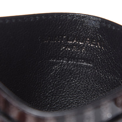 Saint Laurent Patent Glitter Striped Monogram Credit Card Case Black Silver 6 of 8