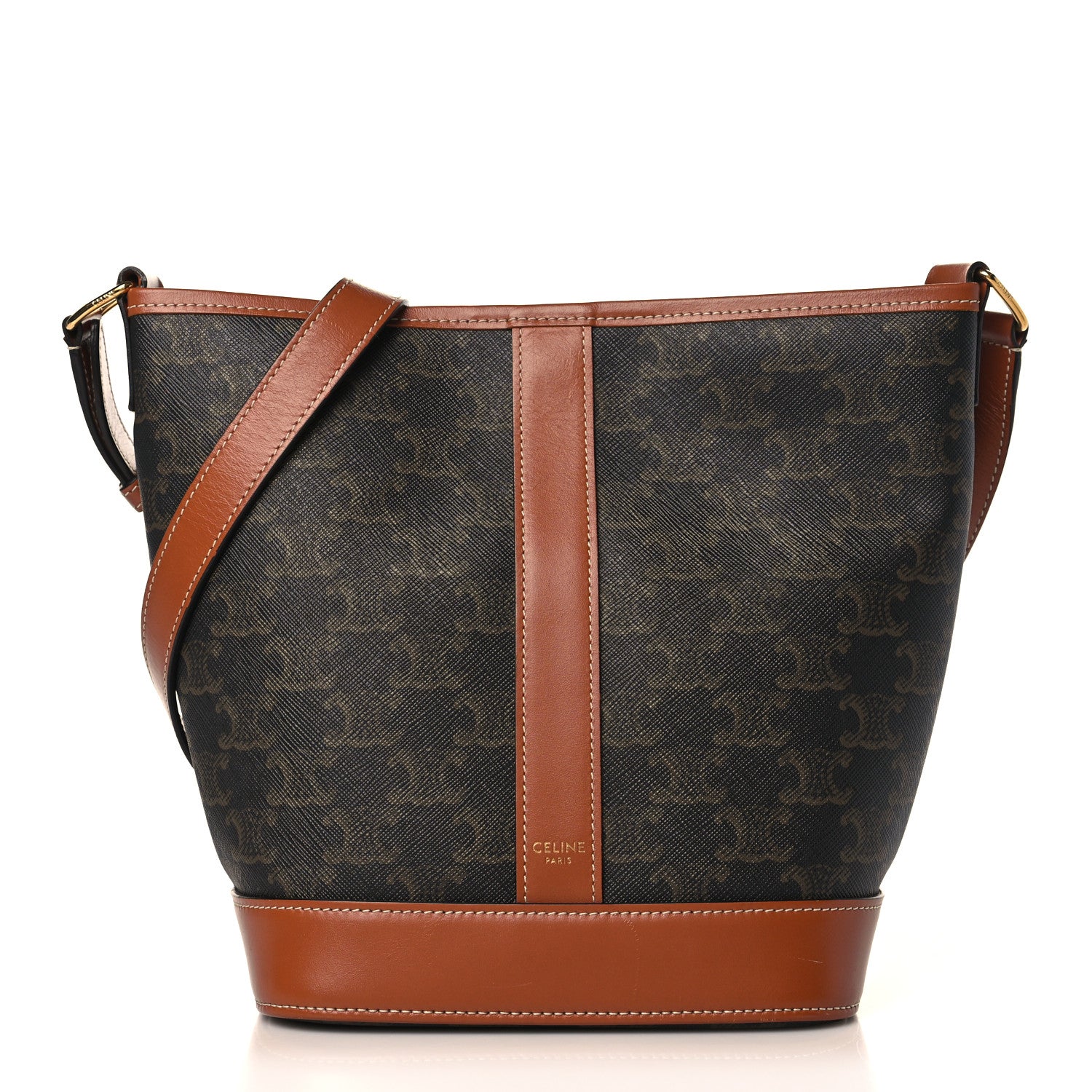 Celine Triomphe Canvas Calfskin Small Bucket Bag Tan 1 of 10