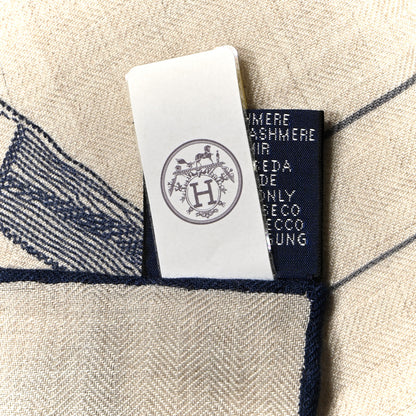 Hermes Cashmere Silk Grand Theatre Nouveau Shawl 140 Naturel Marine Black 3 of 6