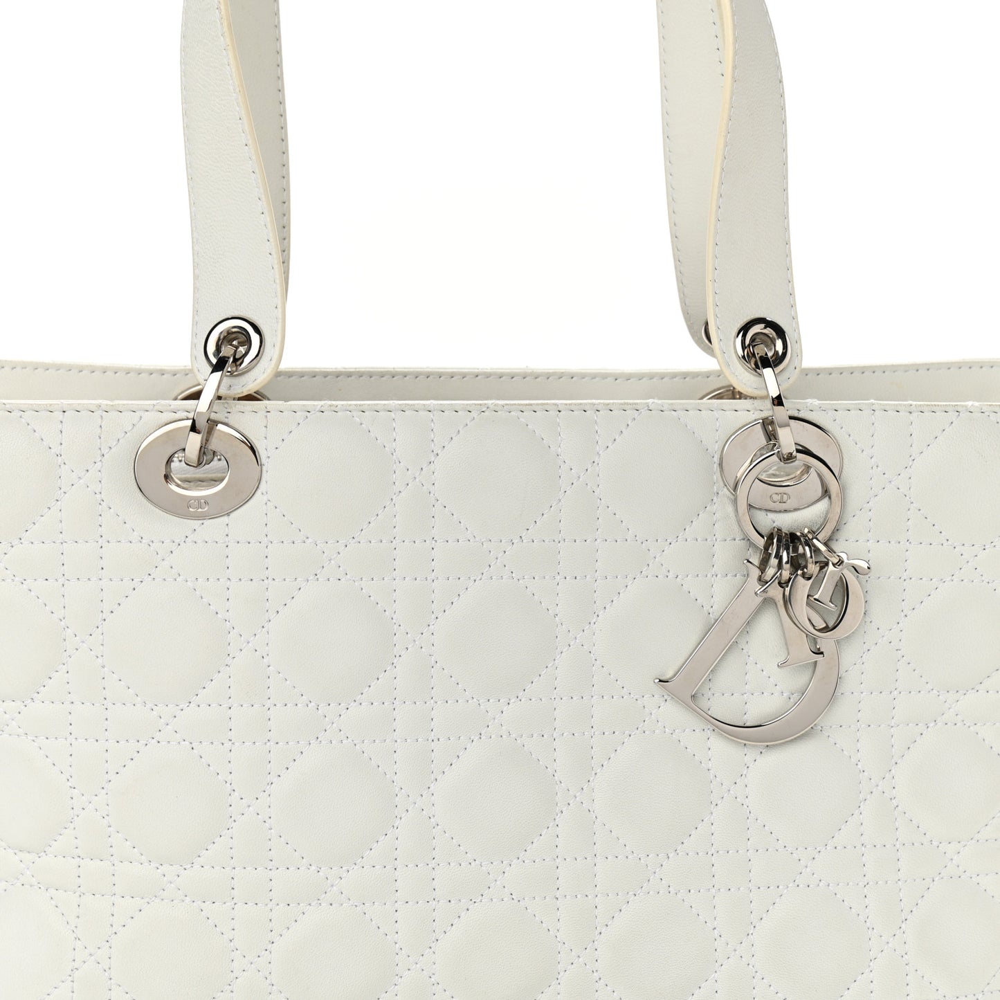 Lambskin Cannage Large Lady Dior Shopper Tote White