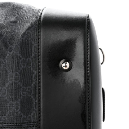 Gucci Soft GG Supreme Calfskin Web Medium Carry On Duffle Bag Black Grey 16 of 18