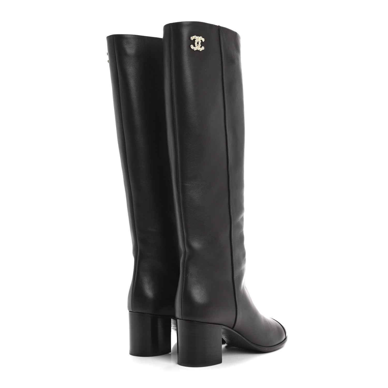 Chanel Calfskin CC High Boots 38.5 Brown 4 of 9