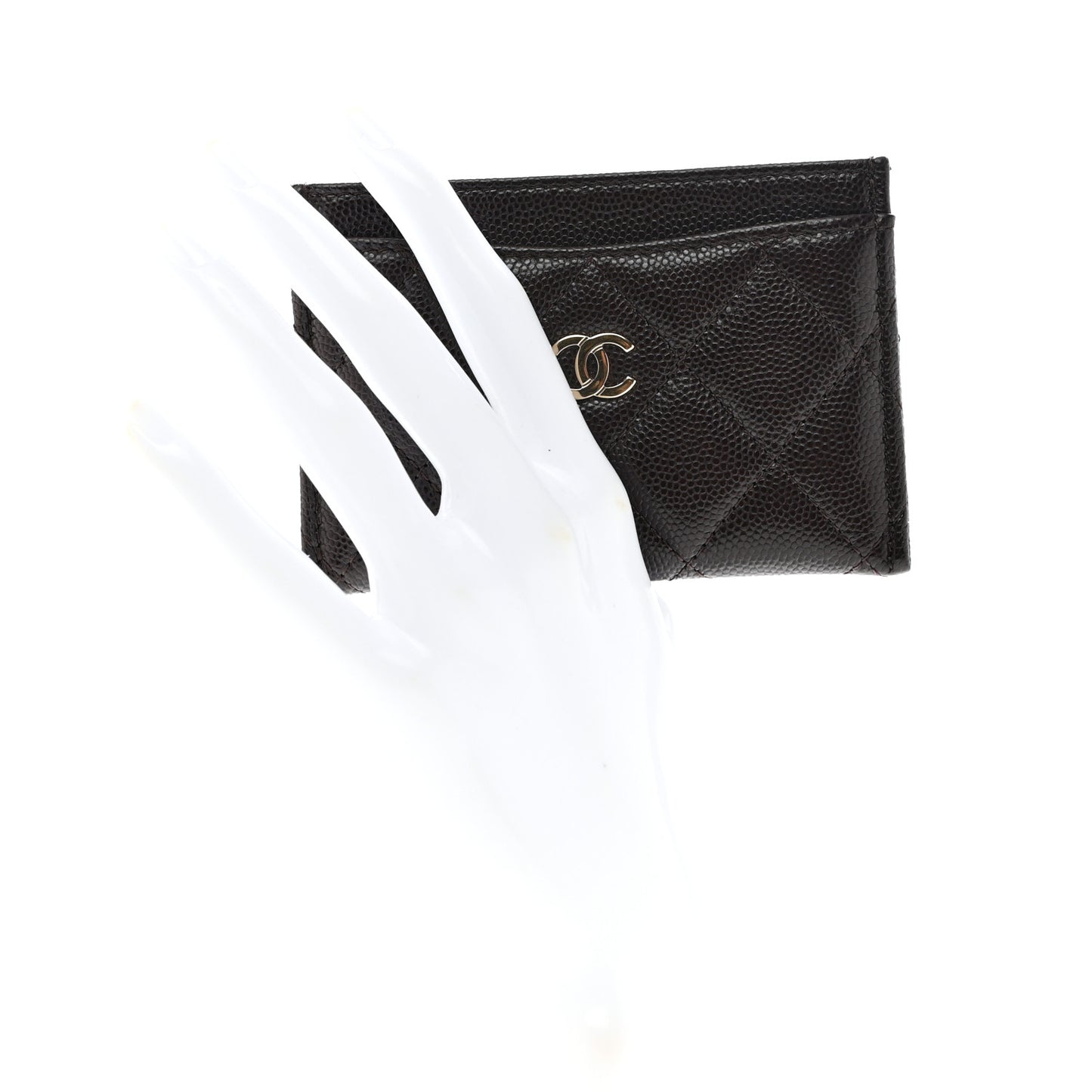 Caviar Quilted Card Holder Dark Brown