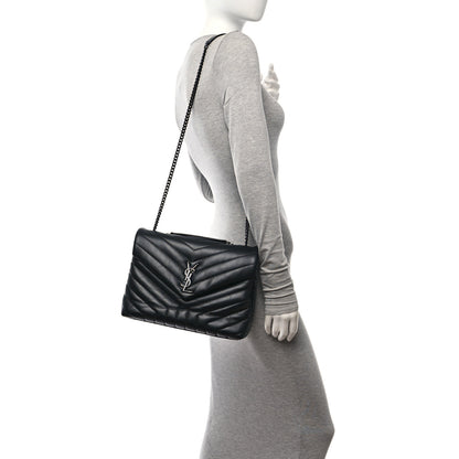 Saint Laurent Calfskin Y Quilted Monogram Monochrome Medium Loulou Chain Satchel Black 2 of 11