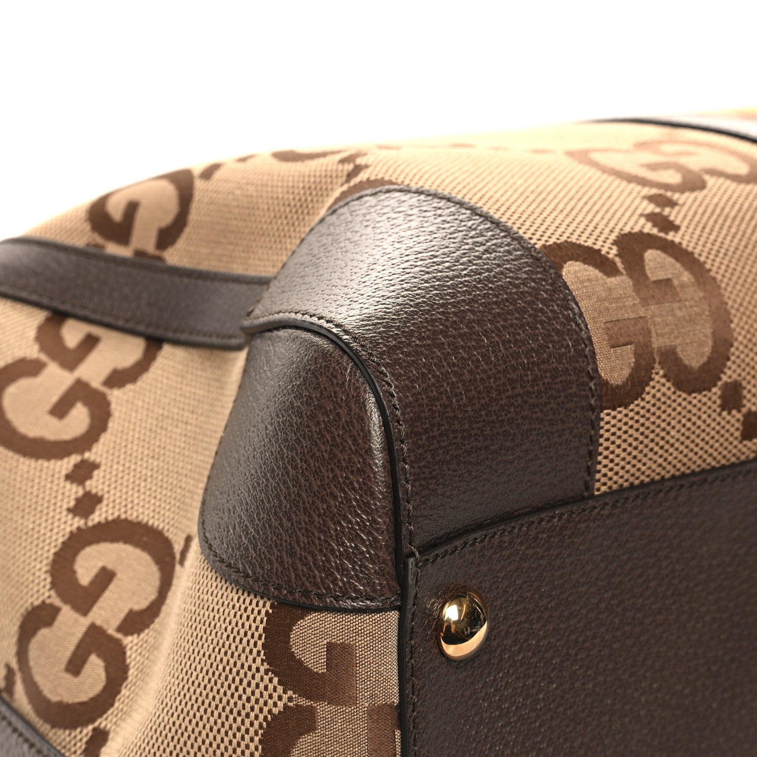 Gucci Monogram Jumbo GG Textured Dollar Calfskin Web Large Duffle Bag Camel Ebony 8 of 12