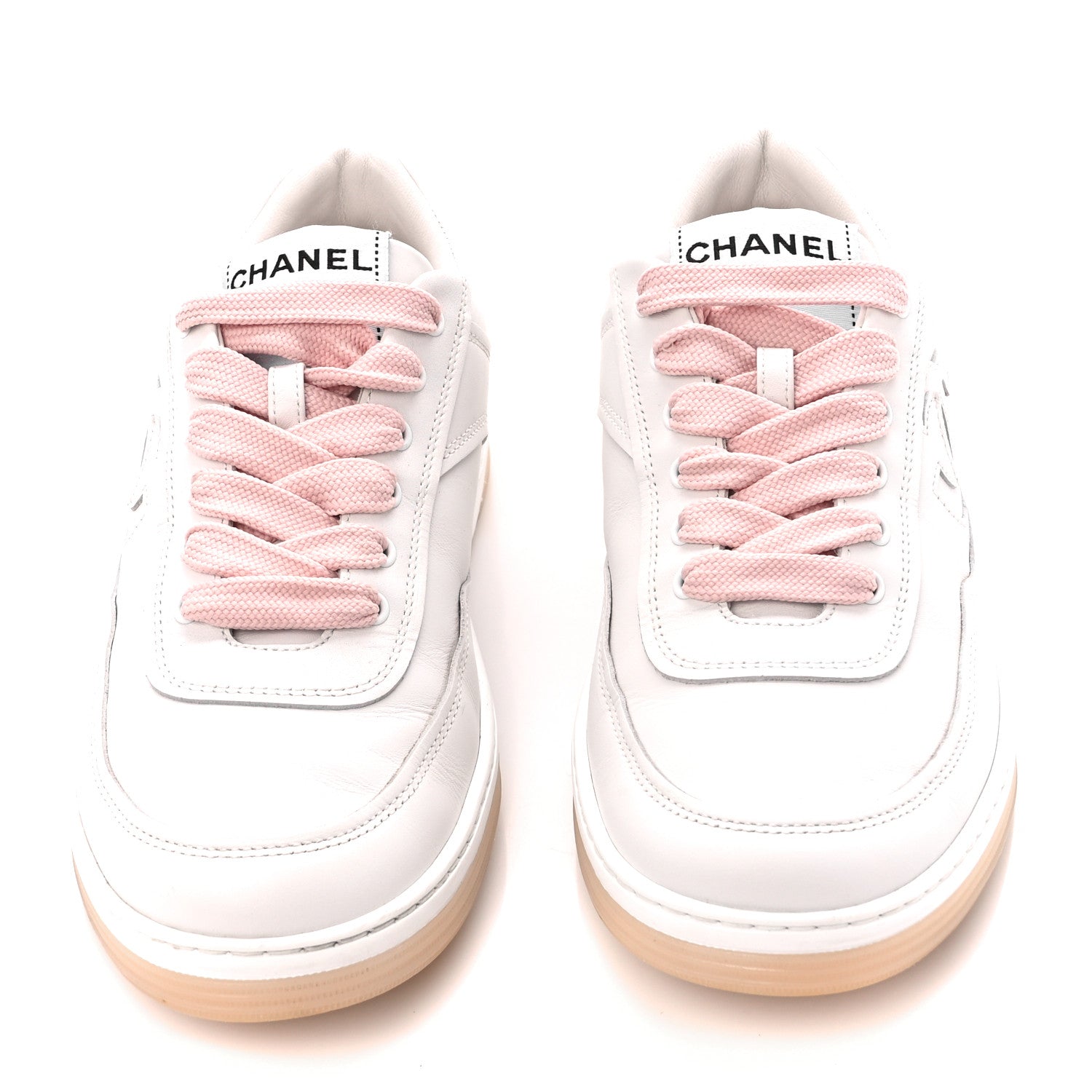 Chanel Calfskin Womens CC Sneakers 36.5 White Pink 2 of 10