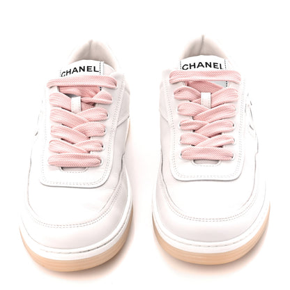 Chanel Calfskin Womens CC Sneakers 36.5 White Pink 2 of 10