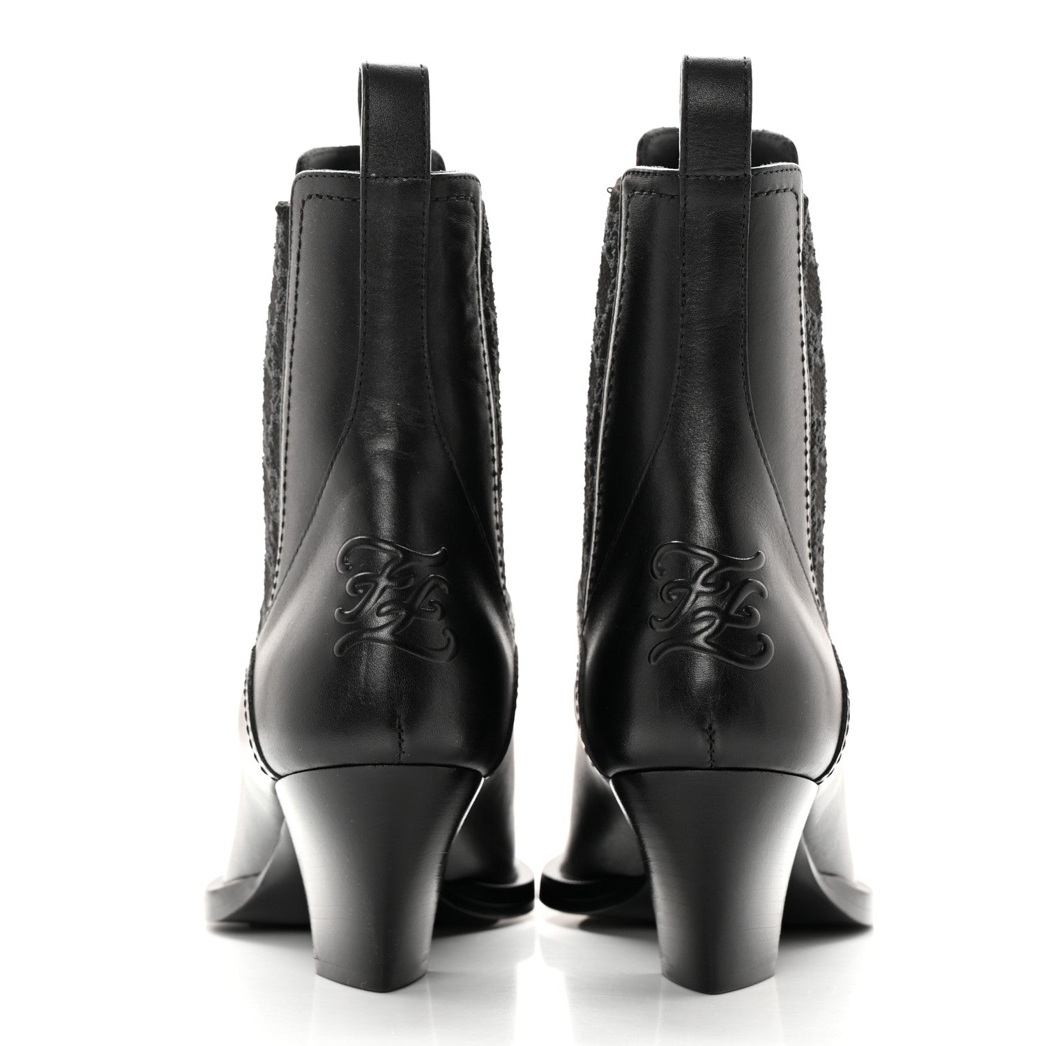 Fendi Vitello Karligraphy Embossed Ankle Boots 38.5 Black 5 of 15