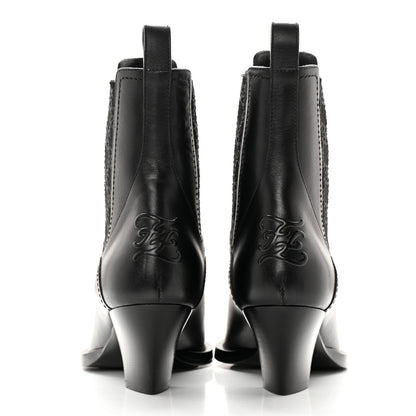 Fendi Vitello Karligraphy Embossed Ankle Boots 38.5 Black 5 of 15