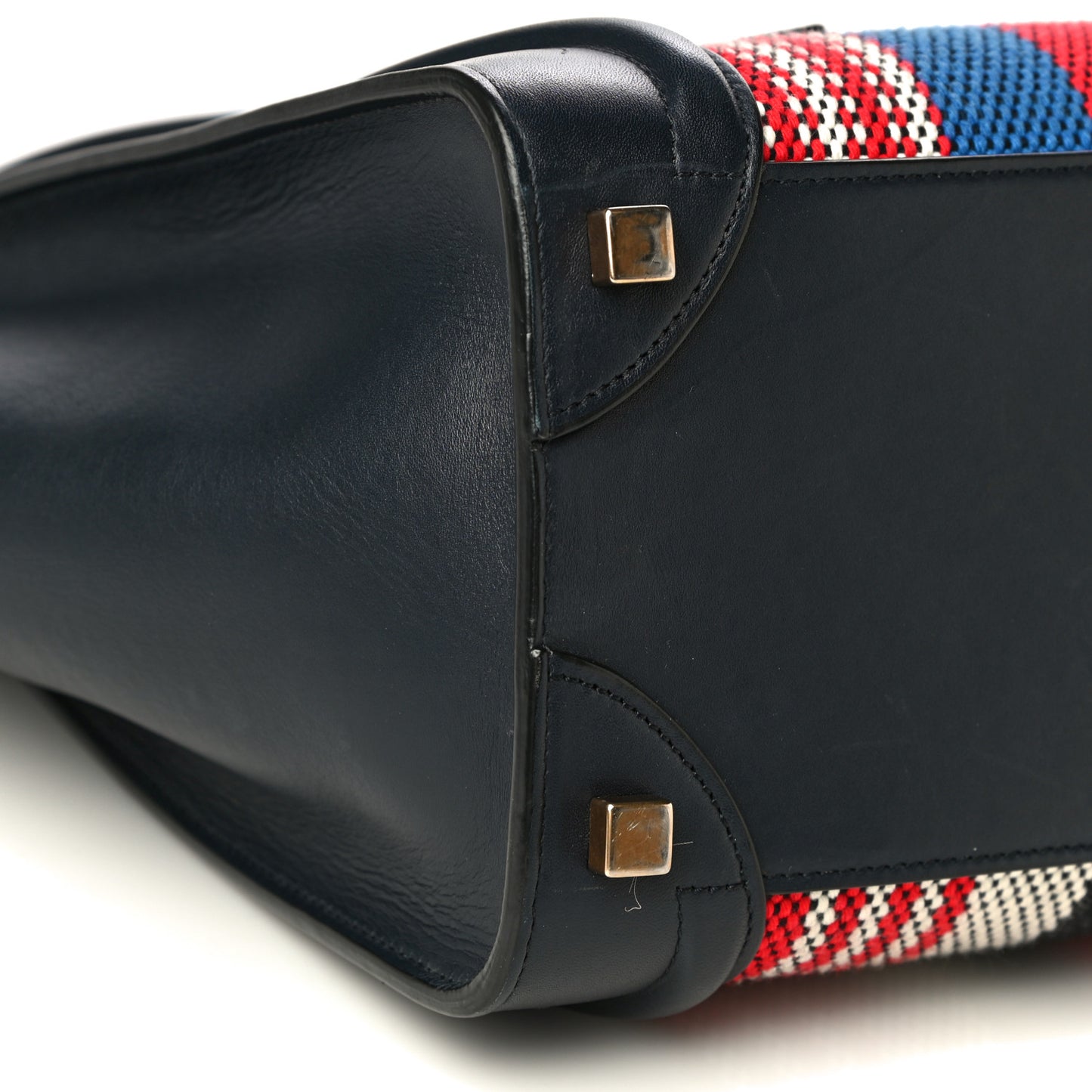 Smooth Calfskin Striped Canvas Micro Luggage Navy Blue