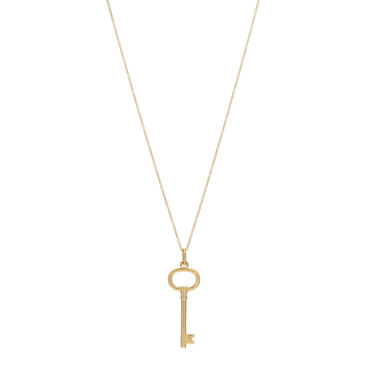 Tiffany 18K Yellow Gold Small Oval Key Pendant Necklace 1 of 5