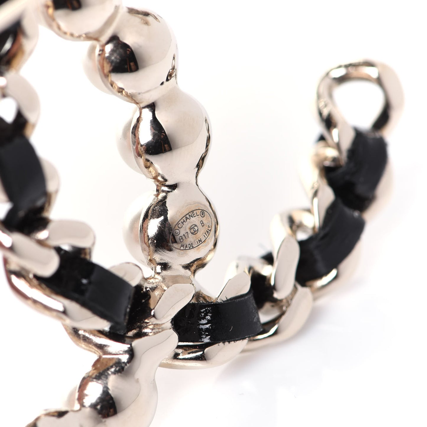 Lambskin Pearl CC Chain Brooch Black Gold