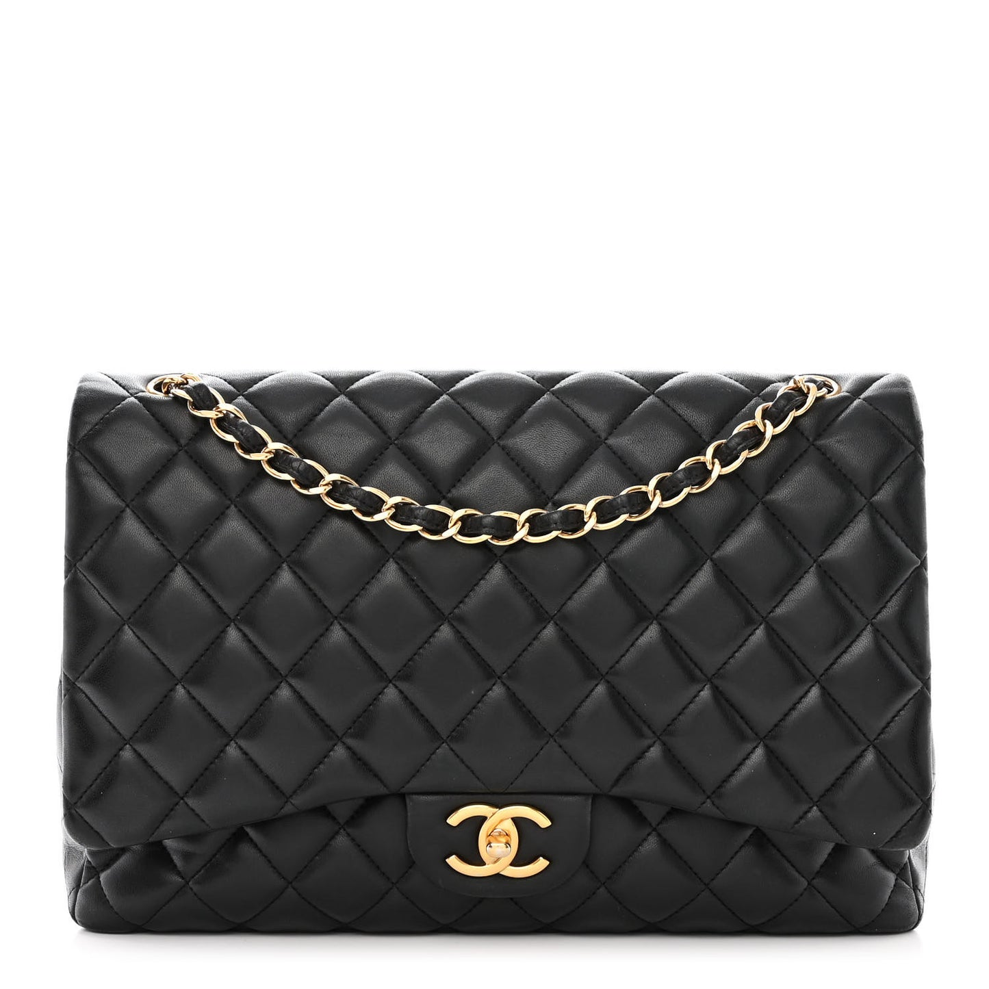 Lambskin Quilted Maxi Double Flap Black