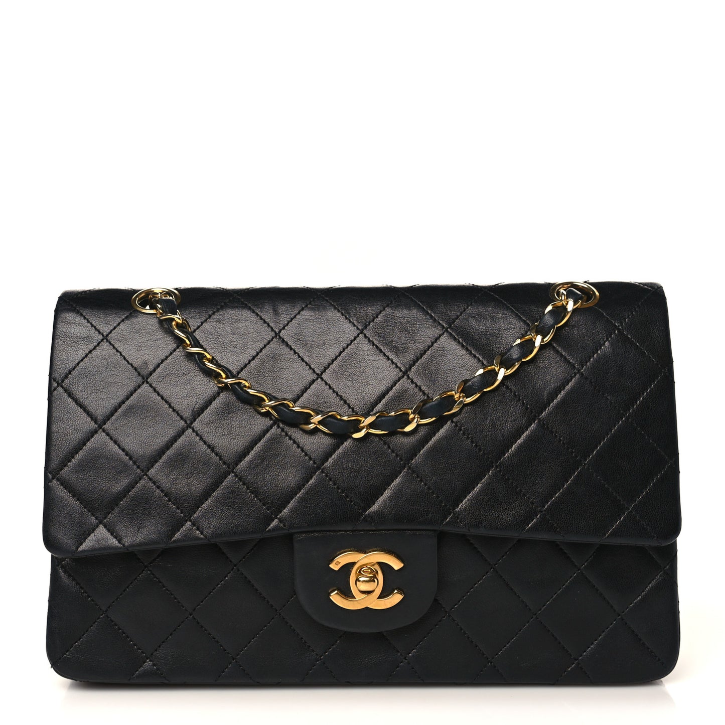Lambskin Quilted Medium Double Flap Black