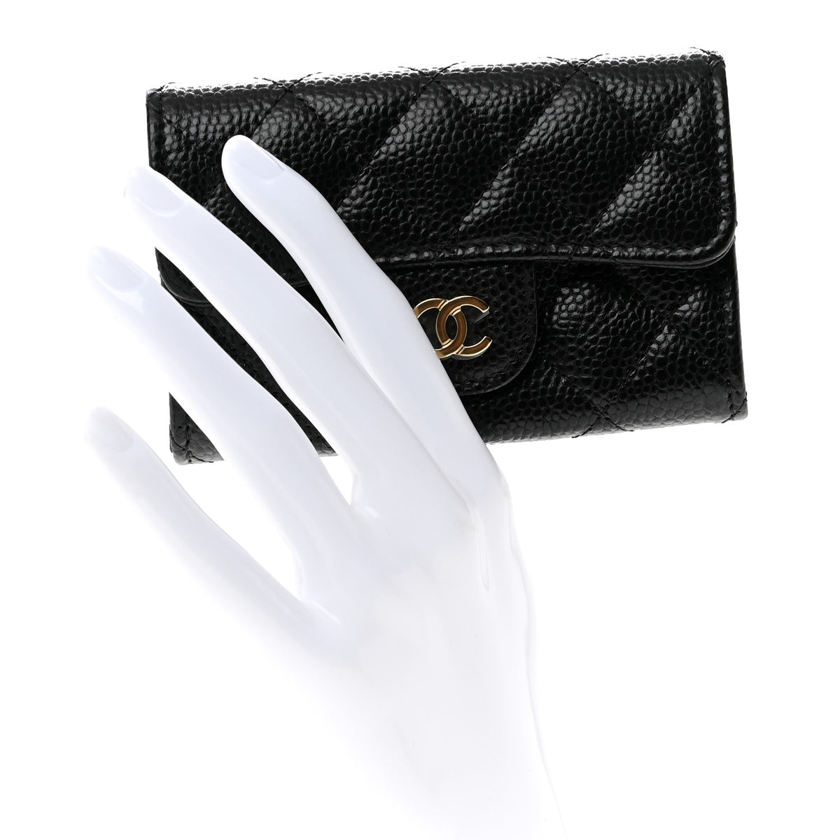 Caviar Quilted Flap Card Holder Wallet Black